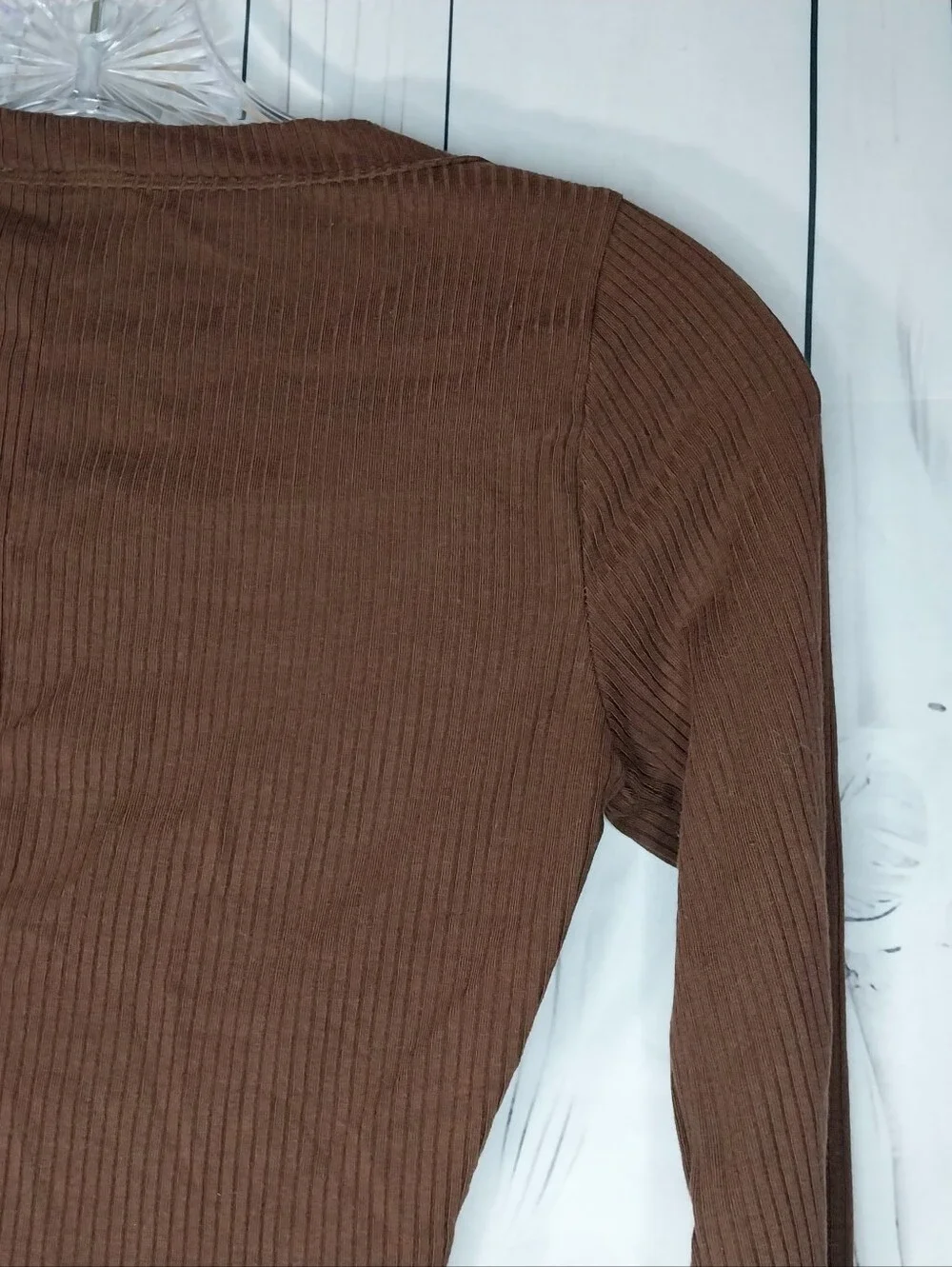 Reformation Paige Brown Ribbed Scoop Neck Long-Sleeve 90’s Y2K Neutral Crop Top